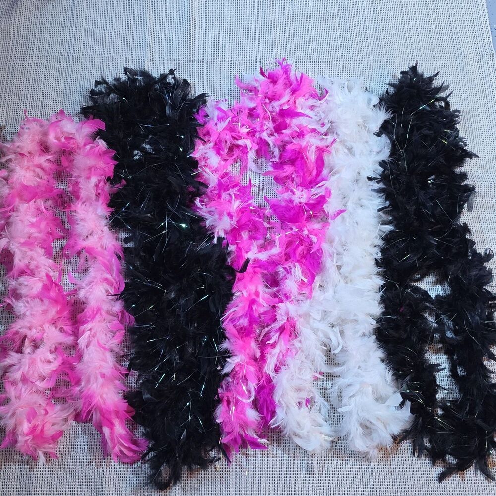 Lot Of 5 Feather Boa Pink Black Pink Halloween Party Boho Costume Burlesque